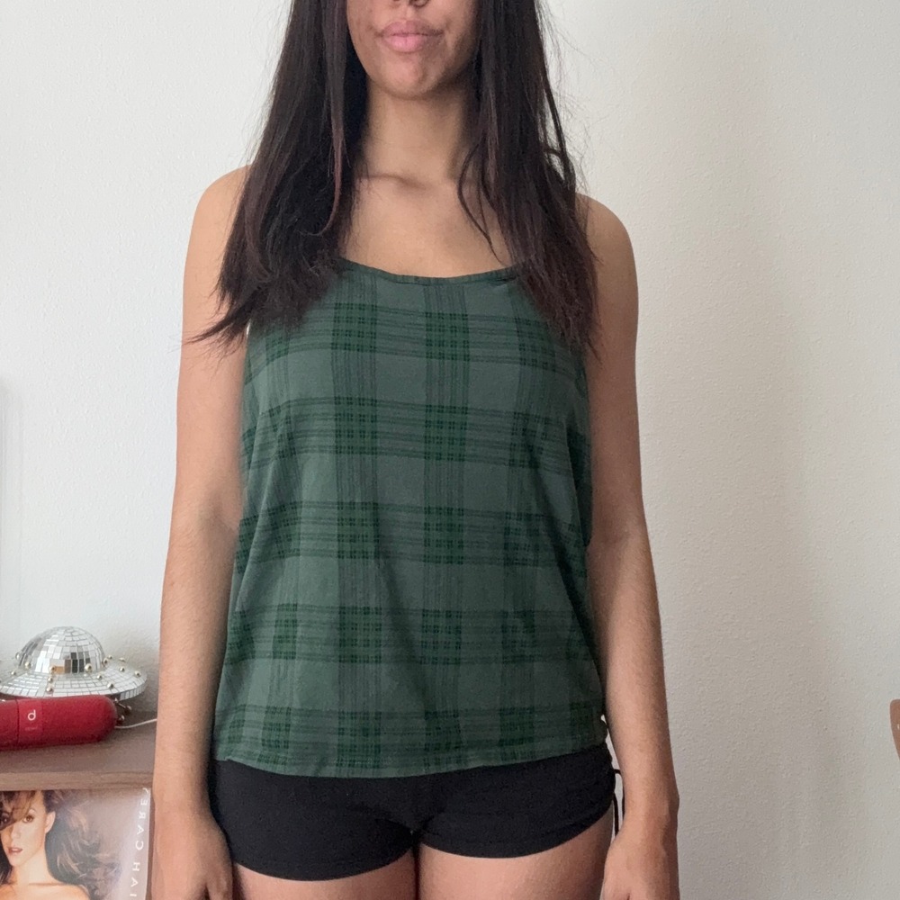 Calvin Klein Womens XL Green Plaid Logo Strap Cami Pajama Top Shelf Bra QP1391O